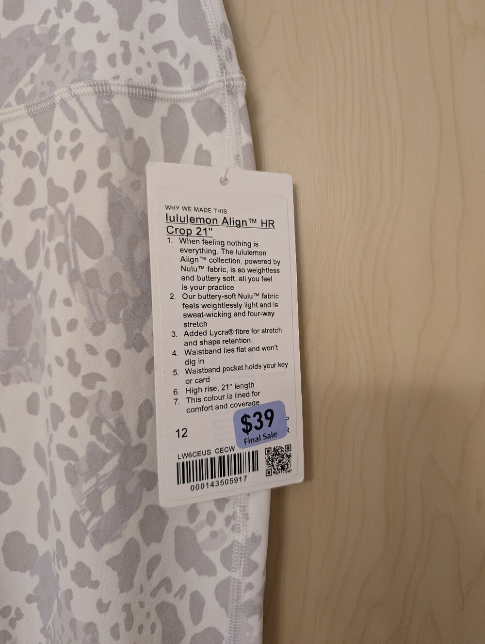 Lululemon Align White & Light Gray Leopard Print Leggings - Picture 3 of 7
